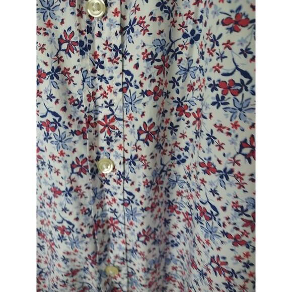 Zara Men Size S Floral Slim Fit Collared Button Shirt Red White Blue Patriot - Picture 4 of 8